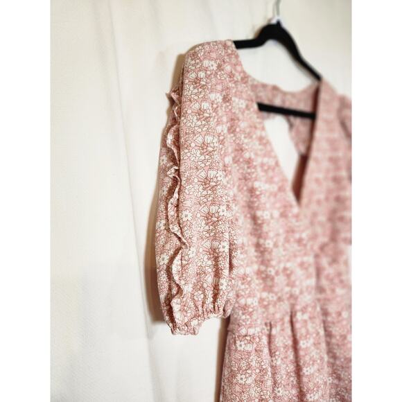 B. Darlin Y2K $70 Size 13 Pink White Ditzy Floral Fit & Flare Ruffle Hem Dress - Picture 4 of 11